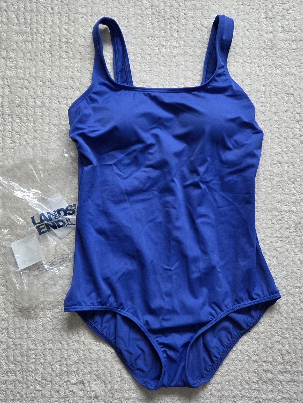 Lands’ End Tugless Tank One-Piece Swimsuit Royal Blue Size 10